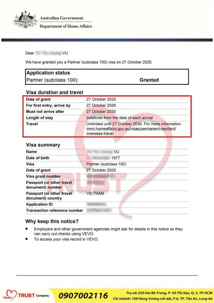 Trust đã gặt hái thành công visa Định cư kết hôn Úc chỉ vỏn vẹn trong 7 tháng